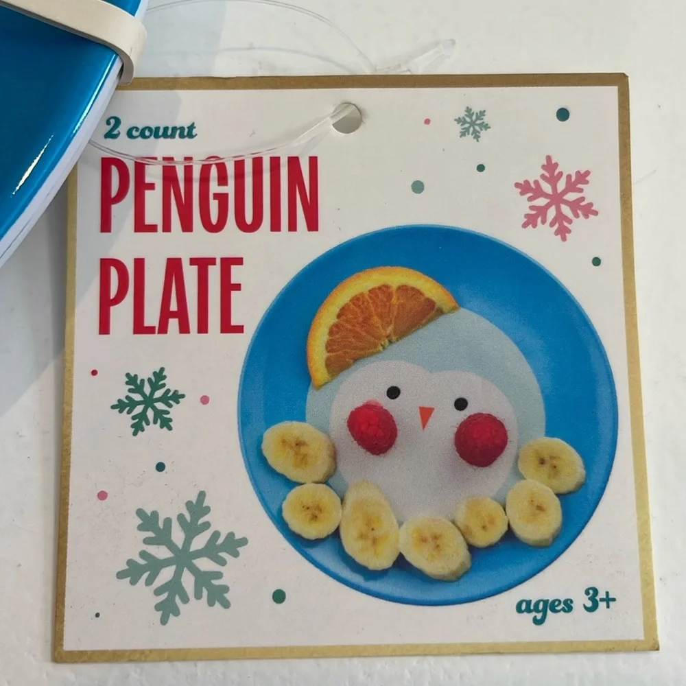 NWT Target Bullseye Playground Kids Winter Penguin Plates & Utensil Set